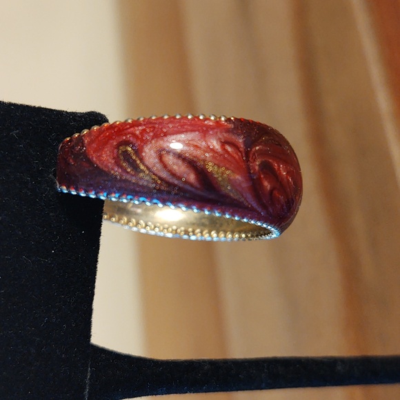 Burgundy Swirl and Gold Hoop Earrings - Picture 3 of 4